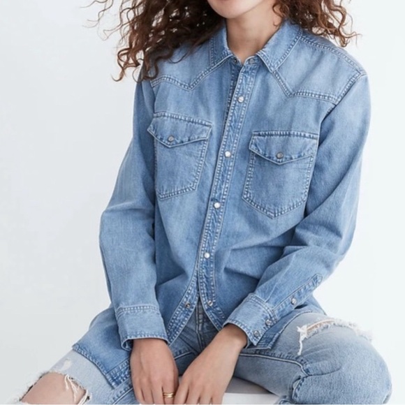 Madewell Denim Snap-Button Western Shirt in Percy Wash size XXS - Picture 1 of 12